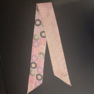 Coach Pink,Tan, Purple & Black Medallion Silk Skinny Scarf